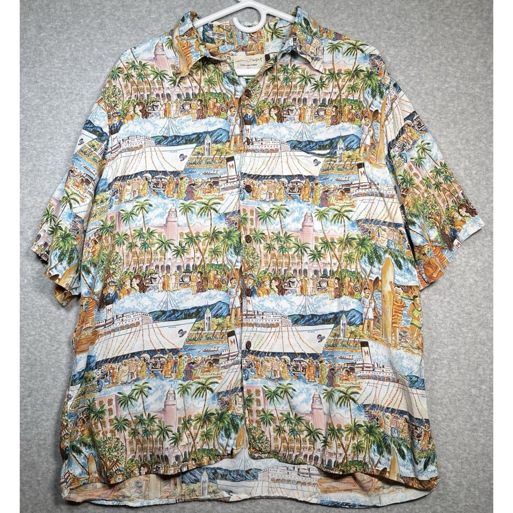 VTG Reyn Spooner Guy Buffet Shirt L Mololo Cruise Ship‎ Rayon Hawaiian Aloha